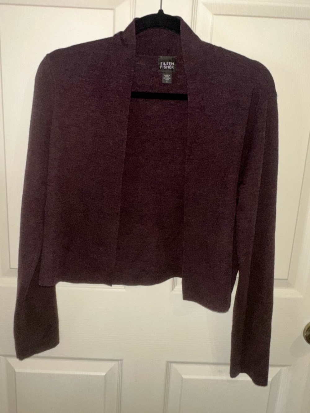 Eileen Fisher Plum Merino Wool Open-Front Cardigan S fall winter layering